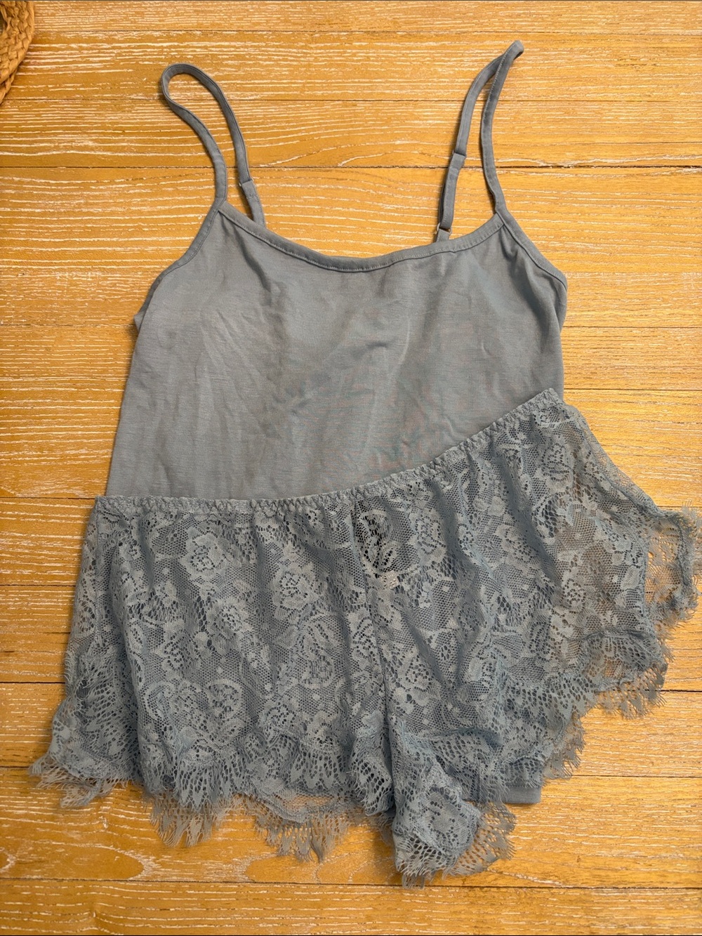 Adore Me Women's Lace-Trim Cami & Short Sleep Set - Blue/Gray, Small